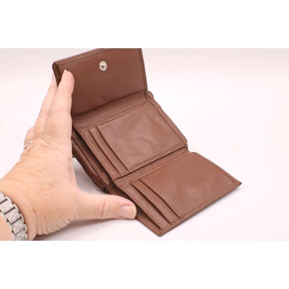 AMITY Genuine Leather Tri-Fold Coin Purse Wallet Brown Zippered ID Window Vintag - Picture 6 of 12